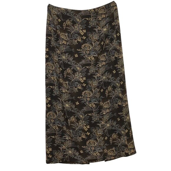 Ann Taylor Dresses & Skirts - Ann Taylor Petites Floral Print Black & Gold 100% Silk Midi Skirt 8P Boho Luxe